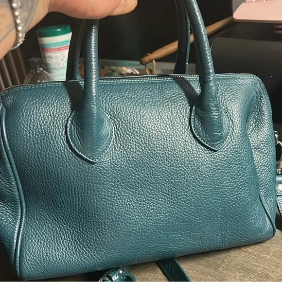 Mark and Graham Pebbled Genuine Leather Bag Teal  - Adjustable crossbody strap - Picture 2 of 6